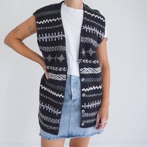 VTG Jacklyn Smith Black White Knit Tribal Print Geometric Vest Grandmacore L